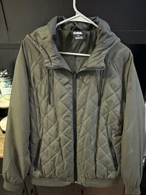 CSG Quilted Hooded Full Zip Jacket Olive Diamond Pattern L Men's Outdoor